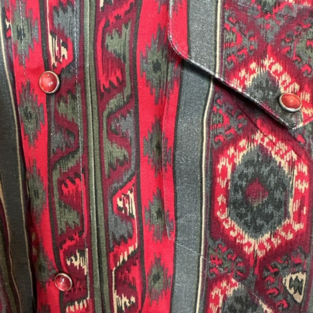Vtg Ruddock Bros Aztec Pearl Snap Shirt Red Pearl Snaps Western 17/34 Xl Tails - Picture 3 of 16